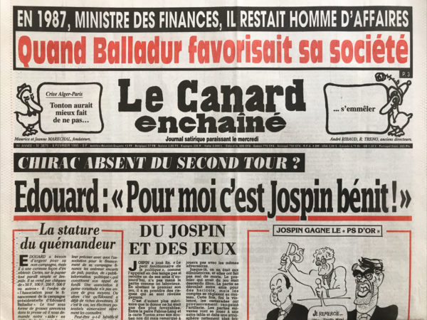 Couac ! | N° 3876 du Canard Enchaîné - 8 Février 1995 | Nos Exemplaires du Canard Enchaîné sont archivés dans de bonnes conditions de conservation (obscurité, hygrométrie maitrisée et faible température), ce qui s'avère indispensable pour des journaux anciens. | 3876