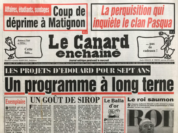 Couac ! | N° 3877 du Canard Enchaîné - 15 Février 1995 | Nos Exemplaires du Canard Enchaîné sont archivés dans de bonnes conditions de conservation (obscurité, hygrométrie maitrisée et faible température), ce qui s'avère indispensable pour des journaux anciens. | 3877