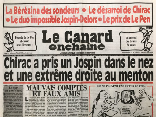 Couac ! | N° 3887 du Canard Enchaîné - 26 Avril 1995 | Nos Exemplaires du Canard Enchaîné sont archivés dans de bonnes conditions de conservation (obscurité, hygrométrie maitrisée et faible température), ce qui s'avère indispensable pour des journaux anciens. | 3887