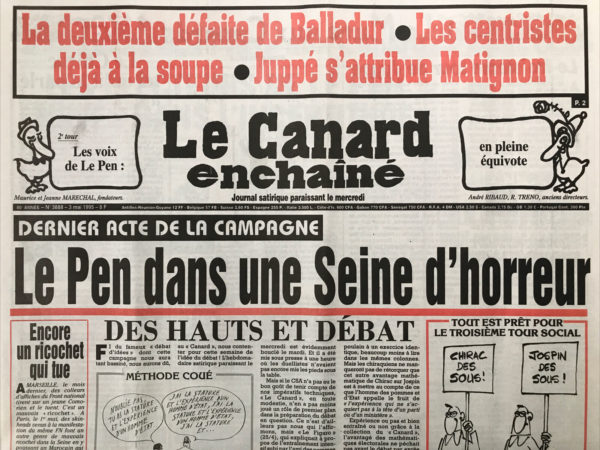 Couac ! | N° 3888 du Canard Enchaîné - 3 Mai 1995 | Nos Exemplaires du Canard Enchaîné sont archivés dans de bonnes conditions de conservation (obscurité, hygrométrie maitrisée et faible température), ce qui s'avère indispensable pour des journaux anciens. | 3888