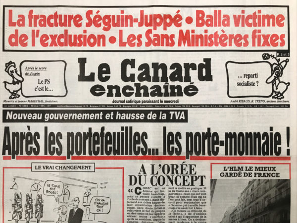 Couac ! | N° 3889 du Canard Enchaîné - 10 Mai 1995 | Nos Exemplaires du Canard Enchaîné sont archivés dans de bonnes conditions de conservation (obscurité, hygrométrie maitrisée et faible température), ce qui s'avère indispensable pour des journaux anciens. | 3889