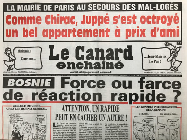 Couac ! | N° 3893 du Canard Enchaîné - 7 Juin 1995 | Nos Exemplaires du Canard Enchaîné sont archivés dans de bonnes conditions de conservation (obscurité, hygrométrie maitrisée et faible température), ce qui s'avère indispensable pour des journaux anciens. | 3893