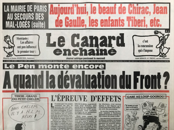 Couac ! | N° 3894 du Canard Enchaîné - 14 Juin 1995 | Nos Exemplaires du Canard Enchaîné sont archivés dans de bonnes conditions de conservation (obscurité, hygrométrie maitrisée et faible température), ce qui s'avère indispensable pour des journaux anciens. | 3894