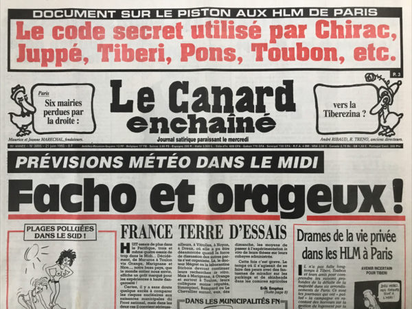 Couac ! | N° 3895 du Canard Enchaîné - 21 Juin 1995 | Nos Exemplaires du Canard Enchaîné sont archivés dans de bonnes conditions de conservation (obscurité, hygrométrie maitrisée et faible température), ce qui s'avère indispensable pour des journaux anciens. | 3895