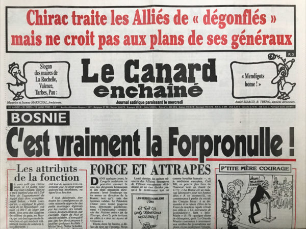 Couac ! | N° 3899 du Canard Enchaîné - 19 Juillet 1995 | Nos Exemplaires du Canard Enchaîné sont archivés dans de bonnes conditions de conservation (obscurité, hygrométrie maitrisée et faible température), ce qui s'avère indispensable pour des journaux anciens. | 3899