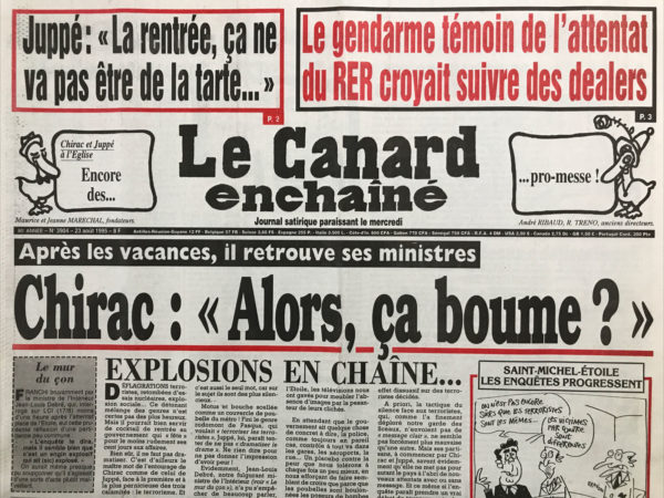 Couac ! | N° 3904 du Canard Enchaîné - 23 Août 1995 | Nos Exemplaires du Canard Enchaîné sont archivés dans de bonnes conditions de conservation (obscurité, hygrométrie maitrisée et faible température), ce qui s'avère indispensable pour des journaux anciens. | 3904