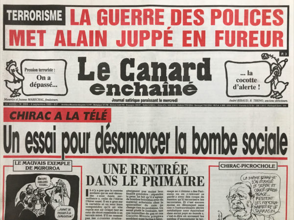 Couac ! | N° 3906 du Canard Enchaîné - 6 Septembre 1995 | Nos Exemplaires du Canard Enchaîné sont archivés dans de bonnes conditions de conservation (obscurité, hygrométrie maitrisée et faible température), ce qui s'avère indispensable pour des journaux anciens. | 3906