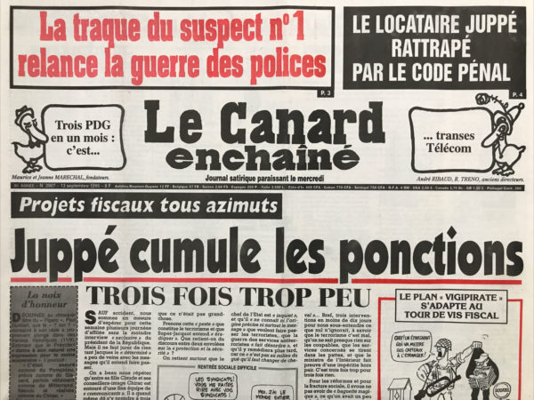 Couac ! | N° 3907 du Canard Enchaîné - 13 Septembre 1995 | Nos Exemplaires du Canard Enchaîné sont archivés dans de bonnes conditions de conservation (obscurité, hygrométrie maitrisée et faible température), ce qui s'avère indispensable pour des journaux anciens. | 3907