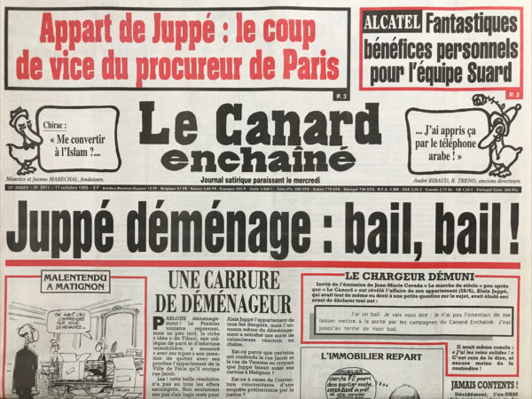 Couac ! | N° 3911 du Canard Enchaîné - 11 Octobre 1995 | Nos Exemplaires du Canard Enchaîné sont archivés dans de bonnes conditions de conservation (obscurité, hygrométrie maitrisée et faible température), ce qui s'avère indispensable pour des journaux anciens. | 3911