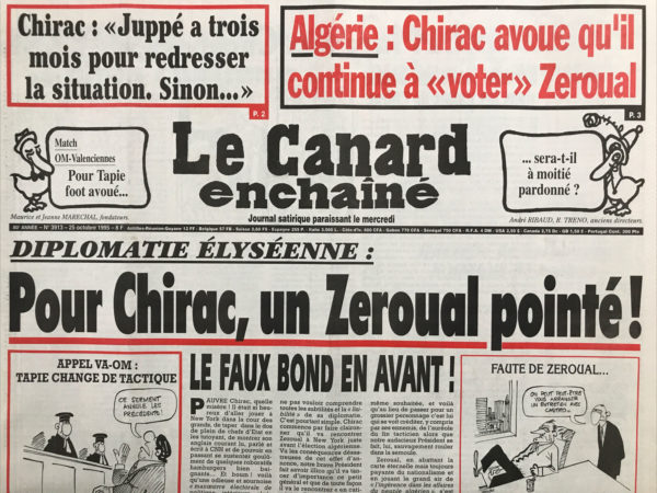 Couac ! | N° 3913 du Canard Enchaîné - 25 Octobre 1995 | Nos Exemplaires du Canard Enchaîné sont archivés dans de bonnes conditions de conservation (obscurité, hygrométrie maitrisée et faible température), ce qui s'avère indispensable pour des journaux anciens. | 3913