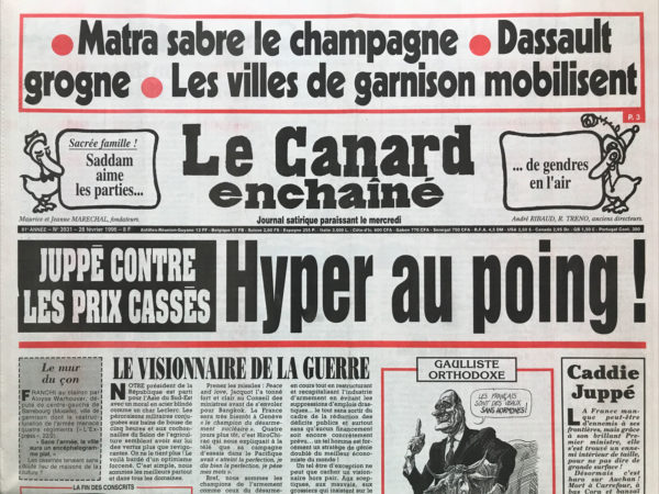 Couac ! | N° 3931 du Canard Enchaîné - 28 Février 1996 | Nos Exemplaires du Canard Enchaîné sont archivés dans de bonnes conditions de conservation (obscurité, hygrométrie maitrisée et faible température), ce qui s'avère indispensable pour des journaux anciens. | 3931