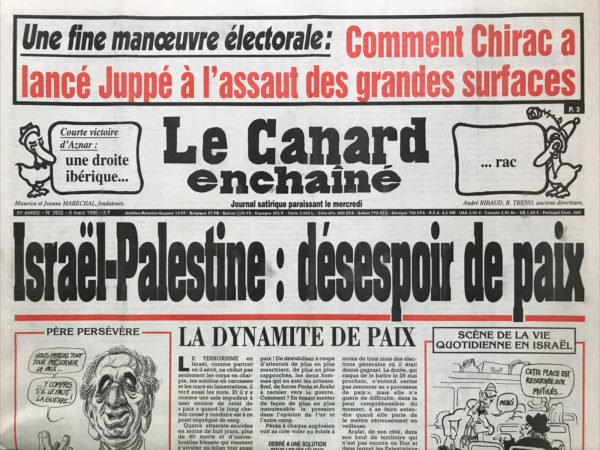 Couac ! | N° 3932 du Canard Enchaîné - 6 Mars 1996 | Nos Exemplaires du Canard Enchaîné sont archivés dans de bonnes conditions de conservation (obscurité, hygrométrie maitrisée et faible température), ce qui s'avère indispensable pour des journaux anciens. | 3932