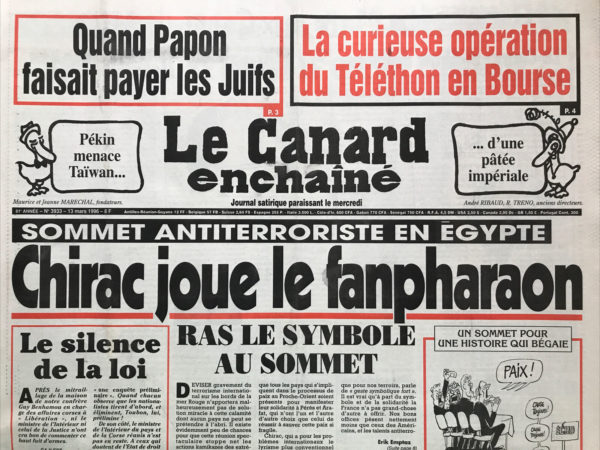 Couac ! | N° 3933 du Canard Enchaîné - 13 Mars 1996 | Nos Exemplaires du Canard Enchaîné sont archivés dans de bonnes conditions de conservation (obscurité, hygrométrie maitrisée et faible température), ce qui s'avère indispensable pour des journaux anciens. | 3933