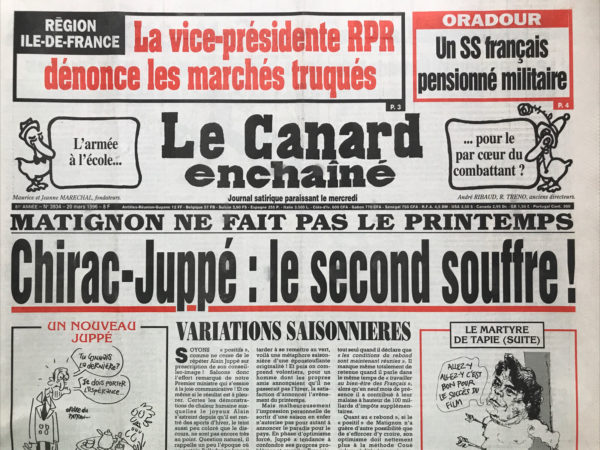 Couac ! | N° 3934 du Canard Enchaîné - 20 Mars 1996 | Nos Exemplaires du Canard Enchaîné sont archivés dans de bonnes conditions de conservation (obscurité, hygrométrie maitrisée et faible température), ce qui s'avère indispensable pour des journaux anciens. | 3934