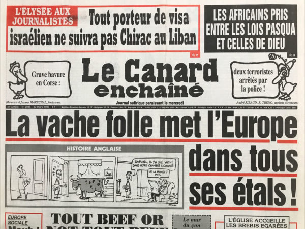 Couac ! | N° 3935 du Canard Enchaîné - 27 Mars 1996 | Nos Exemplaires du Canard Enchaîné sont archivés dans de bonnes conditions de conservation (obscurité, hygrométrie maitrisée et faible température), ce qui s'avère indispensable pour des journaux anciens. | 3935