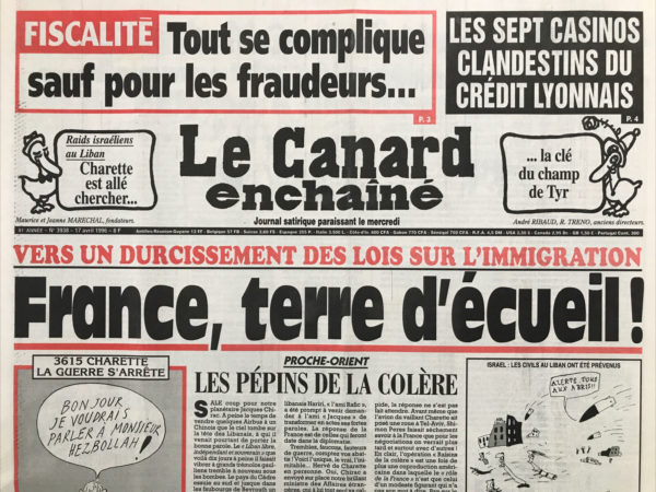 Couac ! | N° 3938 du Canard Enchaîné - 17 Avril 1996 | Nos Exemplaires du Canard Enchaîné sont archivés dans de bonnes conditions de conservation (obscurité, hygrométrie maitrisée et faible température), ce qui s'avère indispensable pour des journaux anciens. | 3938