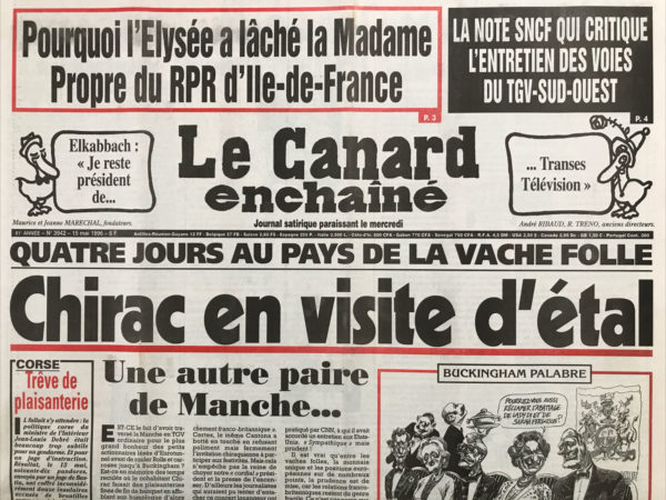 Couac ! | N° 3942 du Canard Enchaîné - 15 Mai 1996 | Nos Exemplaires du Canard Enchaîné sont archivés dans de bonnes conditions de conservation (obscurité, hygrométrie maitrisée et faible température), ce qui s'avère indispensable pour des journaux anciens. | 3942