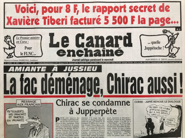 Couac ! | N° 3951 du Canard Enchaîné - 17 Juillet 1996 | Nos Exemplaires du Canard Enchaîné sont archivés dans de bonnes conditions de conservation (obscurité, hygrométrie maitrisée et faible température), ce qui s'avère indispensable pour des journaux anciens. | 3951