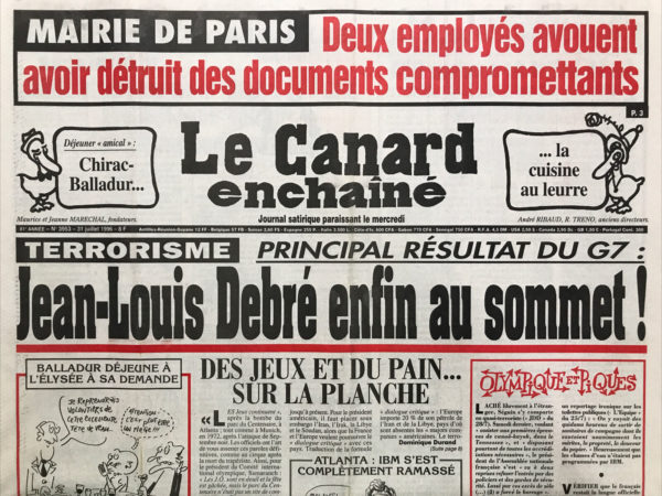 Couac ! | N° 3953 du Canard Enchaîné - 31 Juillet 1996 | Nos Exemplaires du Canard Enchaîné sont archivés dans de bonnes conditions de conservation (obscurité, hygrométrie maitrisée et faible température), ce qui s'avère indispensable pour des journaux anciens. | 3953