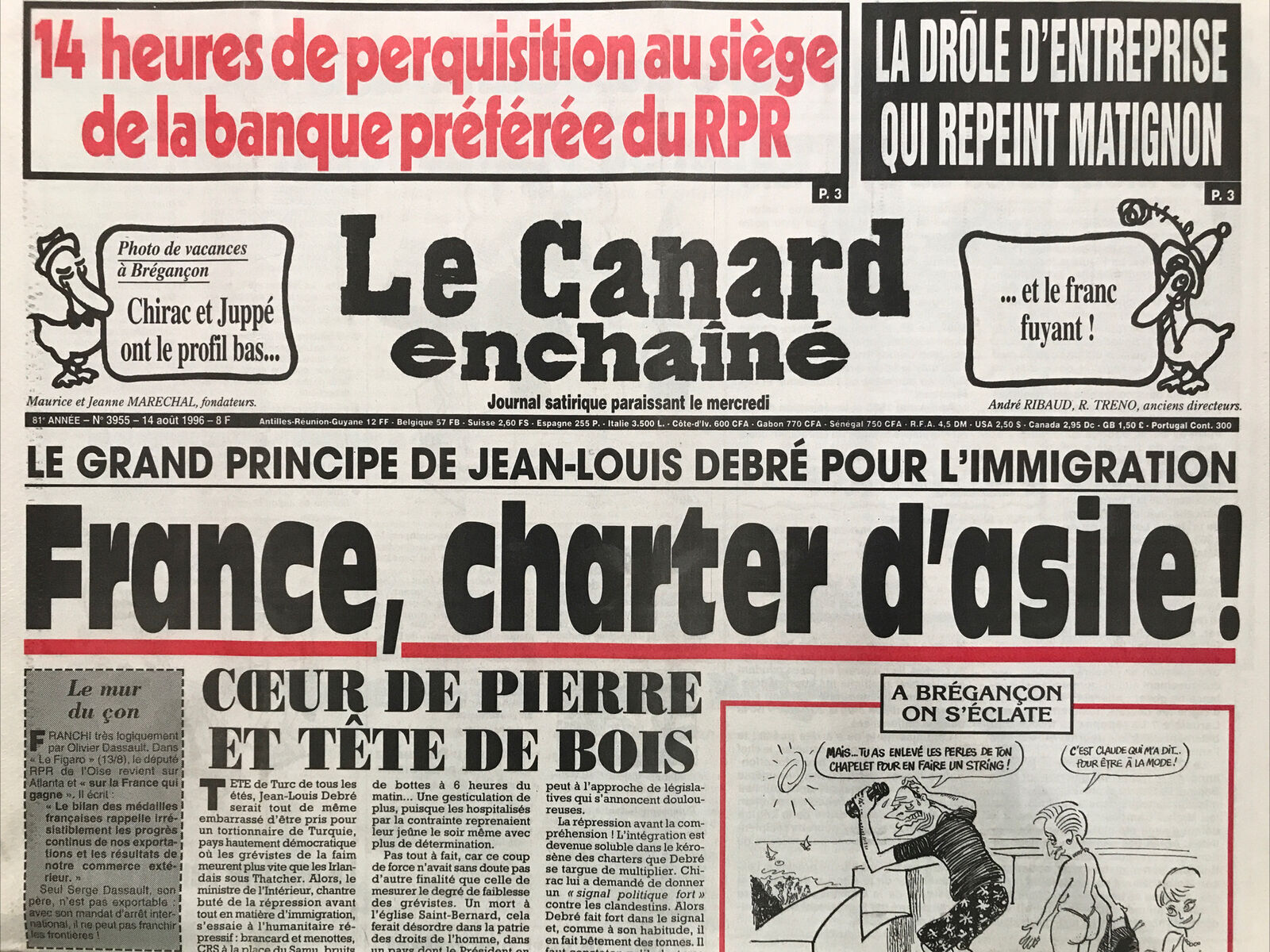 Couac ! | Acheter un Canard | Vente d'Anciens Journaux du Canard Enchaîné. Des Journaux Satiriques de Collection, Historiques & Authentiques de 1916 à 2004 ! | 3955