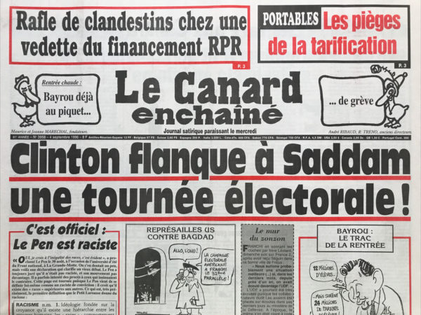 Couac ! | N° 3958 du Canard Enchaîné - 4 Septembre 1996 | Nos Exemplaires du Canard Enchaîné sont archivés dans de bonnes conditions de conservation (obscurité, hygrométrie maitrisée et faible température), ce qui s'avère indispensable pour des journaux anciens. | 3958