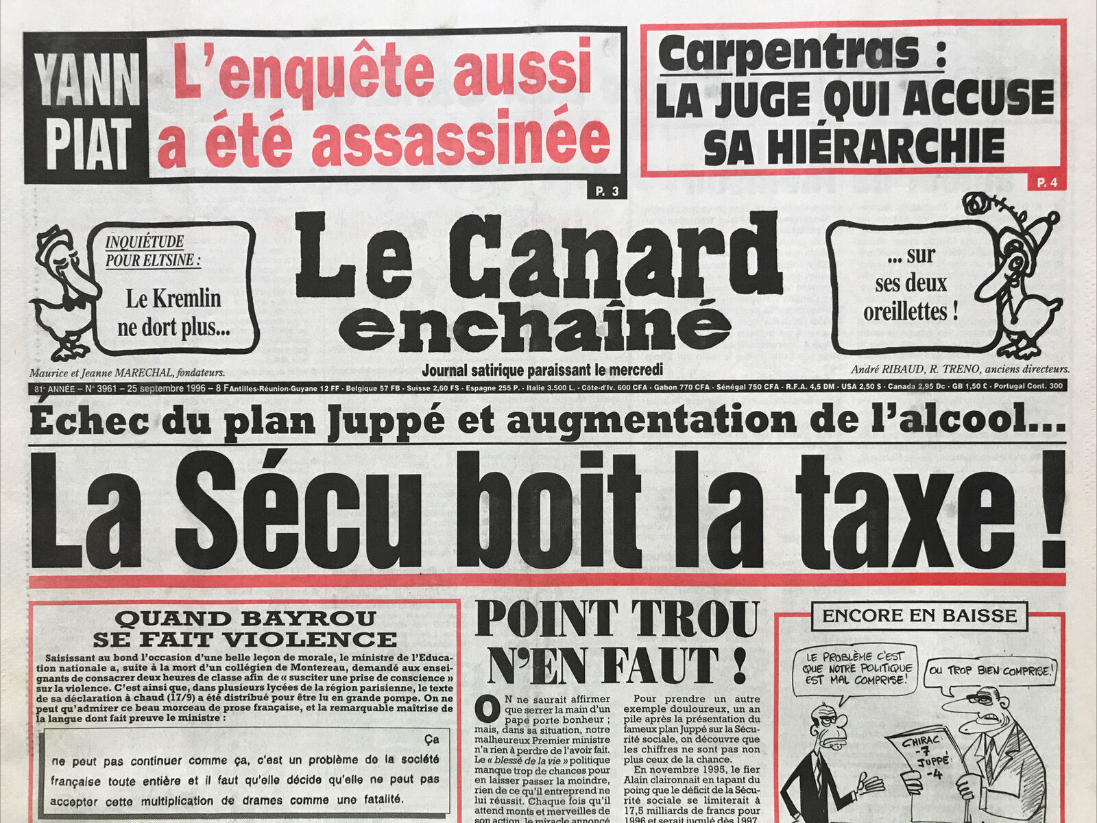 Couac ! | Acheter un Canard | Vente d'Anciens Journaux du Canard Enchaîné. Des Journaux Satiriques de Collection, Historiques & Authentiques de 1916 à 2004 ! | 3961