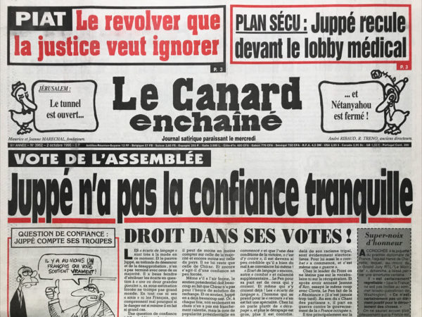 Couac ! | N° 3962 du Canard Enchaîné - 2 Octobre 1996 | Nos Exemplaires du Canard Enchaîné sont archivés dans de bonnes conditions de conservation (obscurité, hygrométrie maitrisée et faible température), ce qui s'avère indispensable pour des journaux anciens. | 3962