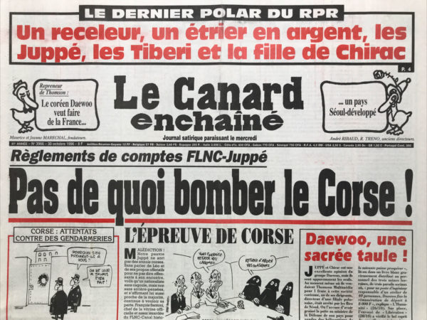 Couac ! | N° 3966 du Canard Enchaîné - 30 Octobre 1996 | Nos Exemplaires du Canard Enchaîné sont archivés dans de bonnes conditions de conservation (obscurité, hygrométrie maitrisée et faible température), ce qui s'avère indispensable pour des journaux anciens. | 3966