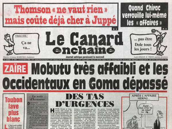 Couac ! | N° 3967 du Canard Enchaîné - 6 Novembre 1996 | Nos Exemplaires du Canard Enchaîné sont archivés dans de bonnes conditions de conservation (obscurité, hygrométrie maitrisée et faible température), ce qui s'avère indispensable pour des journaux anciens. | 3967