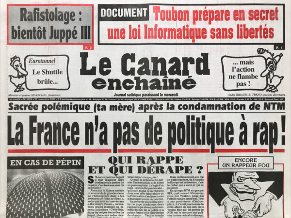 Couac ! | N° 3969 du Canard Enchaîné - 20 Novembre 1996 | Nos Exemplaires du Canard Enchaîné sont archivés dans de bonnes conditions de conservation (obscurité, hygrométrie maitrisée et faible température), ce qui s'avère indispensable pour des journaux anciens. | 3969