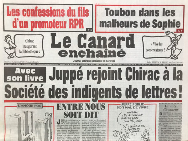 Couac ! | N° 3973 du Canard Enchaîné - 18 Décembre 1996 | Nos Exemplaires du Canard Enchaîné sont archivés dans de bonnes conditions de conservation (obscurité, hygrométrie maitrisée et faible température), ce qui s'avère indispensable pour des journaux anciens. | 3973