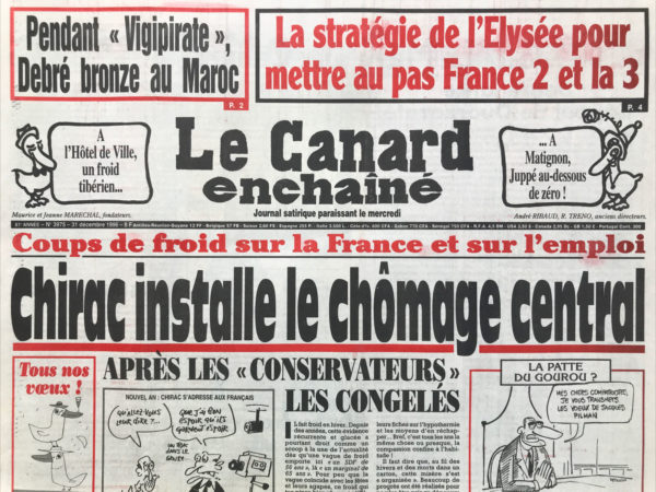 Couac ! | N° 3975 du Canard Enchaîné - 31 Décembre 1996 | Nos Exemplaires du Canard Enchaîné sont archivés dans de bonnes conditions de conservation (obscurité, hygrométrie maitrisée et faible température), ce qui s'avère indispensable pour des journaux anciens. | 3975