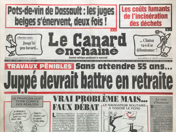 Couac ! | N° 3977 du Canard Enchaîné - 15 Janvier 1997 | Nos Exemplaires du Canard Enchaîné sont archivés dans de bonnes conditions de conservation (obscurité, hygrométrie maitrisée et faible température), ce qui s'avère indispensable pour des journaux anciens. | 3977