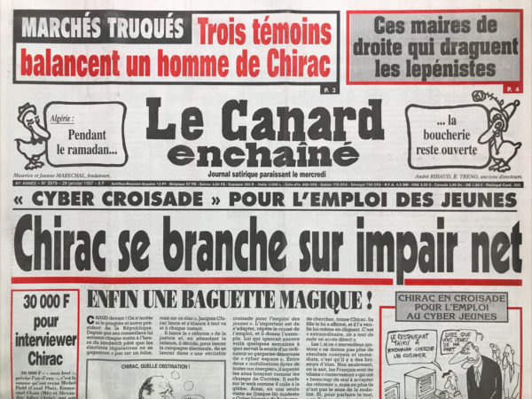 Couac ! | N° 3979 du Canard Enchaîné - 29 Janvier 1997 | Nos Exemplaires du Canard Enchaîné sont archivés dans de bonnes conditions de conservation (obscurité, hygrométrie maitrisée et faible température), ce qui s'avère indispensable pour des journaux anciens. | 3979