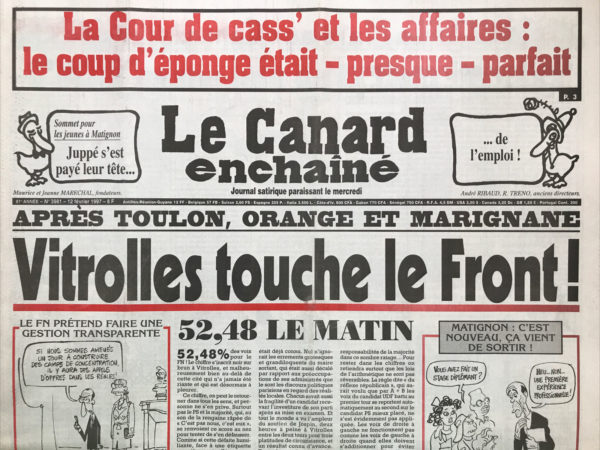 Couac ! | N° 3981 du Canard Enchaîné - 12 Février 1997 | Nos Exemplaires du Canard Enchaîné sont archivés dans de bonnes conditions de conservation (obscurité, hygrométrie maitrisée et faible température), ce qui s'avère indispensable pour des journaux anciens. | 3981