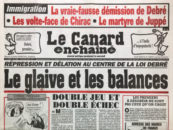 Couac ! | N° 3982 du Canard Enchaîné - 19 Février 1997 | Nos Exemplaires du Canard Enchaîné sont archivés dans de bonnes conditions de conservation (obscurité, hygrométrie maitrisée et faible température), ce qui s'avère indispensable pour des journaux anciens. | 3982