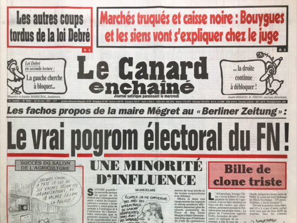 Couac ! | N° 3983 du Canard Enchaîné - 26 Février 1997 | Nos Exemplaires du Canard Enchaîné sont archivés dans de bonnes conditions de conservation (obscurité, hygrométrie maitrisée et faible température), ce qui s'avère indispensable pour des journaux anciens. | 3983