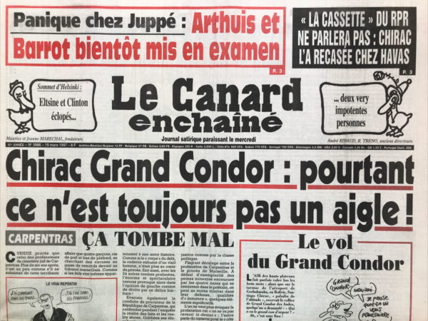 Couac ! | N° 3986 du Canard Enchaîné - 19 Mars 1997 | Nos Exemplaires du Canard Enchaîné sont archivés dans de bonnes conditions de conservation (obscurité, hygrométrie maitrisée et faible température), ce qui s'avère indispensable pour des journaux anciens. | 3986