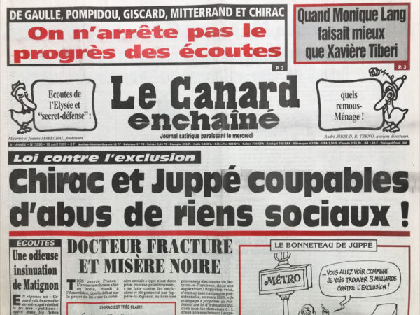 Couac ! | N° 3990 du Canard Enchaîné - 16 Avril 1997 | Nos Exemplaires du Canard Enchaîné sont archivés dans de bonnes conditions de conservation (obscurité, hygrométrie maitrisée et faible température), ce qui s'avère indispensable pour des journaux anciens. | 3990