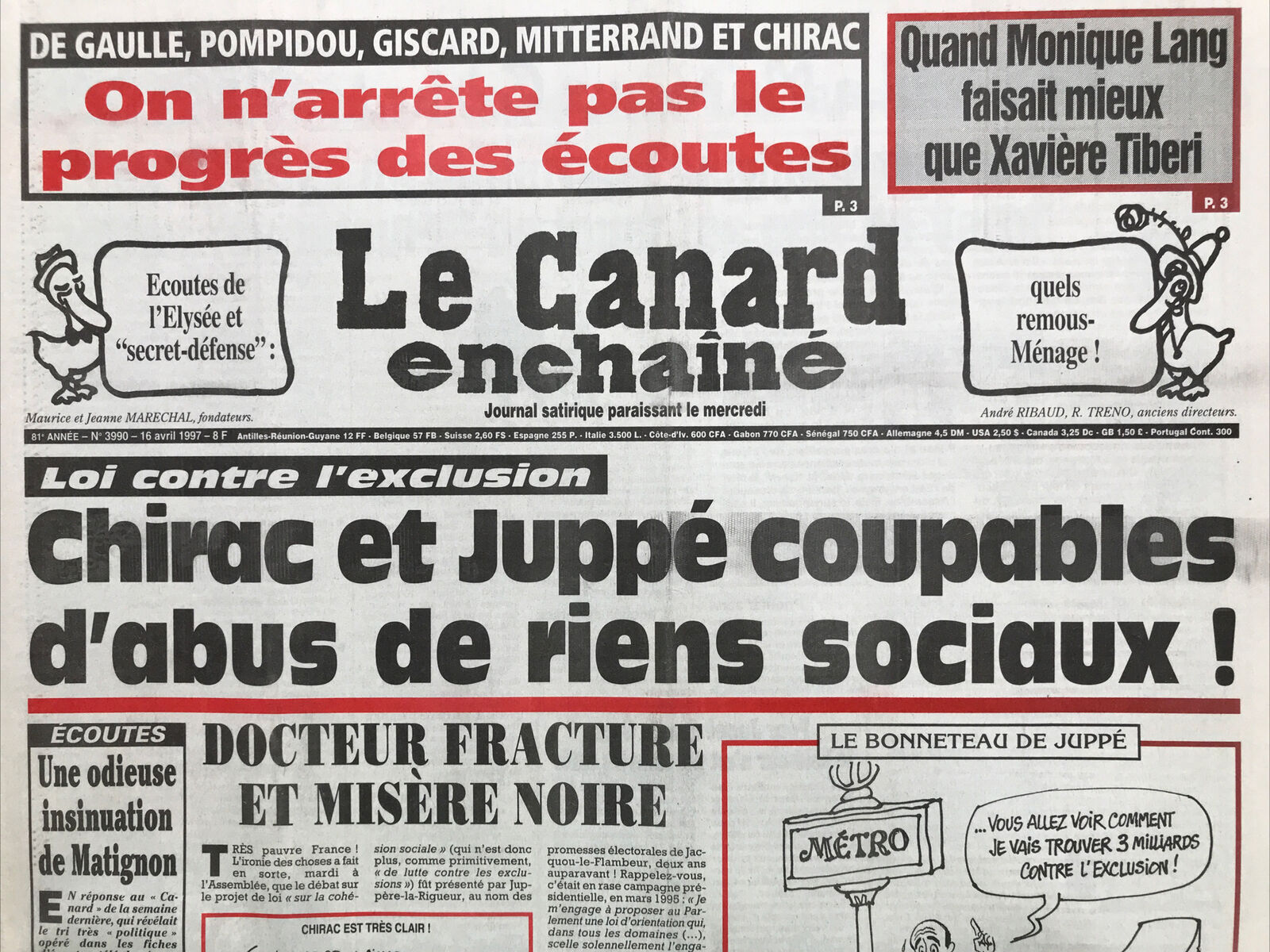 Couac ! | Acheter un Canard | Vente d'Anciens Journaux du Canard Enchaîné. Des Journaux Satiriques de Collection, Historiques & Authentiques de 1916 à 2004 ! | 3990