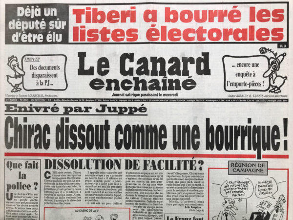 Couac ! | N° 3991 du Canard Enchaîné - 23 Avril 1997 | Nos Exemplaires du Canard Enchaîné sont archivés dans de bonnes conditions de conservation (obscurité, hygrométrie maitrisée et faible température), ce qui s'avère indispensable pour des journaux anciens. | 3991