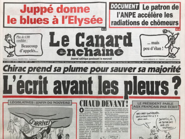 Couac ! | N° 3993 du Canard Enchaîné - 7 Mai 1997 | Nos Exemplaires du Canard Enchaîné sont archivés dans de bonnes conditions de conservation (obscurité, hygrométrie maitrisée et faible température), ce qui s'avère indispensable pour des journaux anciens. | 3993