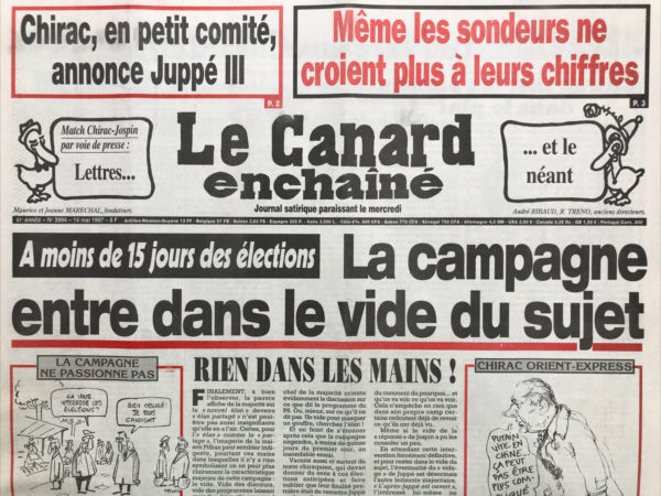 Couac ! | N° 3994 du Canard Enchaîné - 14 Mai 1997 | Nos Exemplaires du Canard Enchaîné sont archivés dans de bonnes conditions de conservation (obscurité, hygrométrie maitrisée et faible température), ce qui s'avère indispensable pour des journaux anciens. | 3994