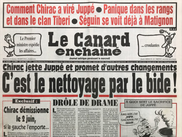 Couac ! | N° 3996 du Canard Enchaîné - 28 Mai 1997 | Nos Exemplaires du Canard Enchaîné sont archivés dans de bonnes conditions de conservation (obscurité, hygrométrie maitrisée et faible température), ce qui s'avère indispensable pour des journaux anciens. | 3996