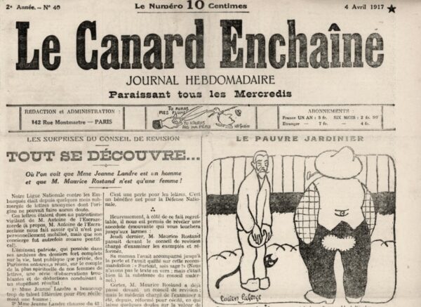 Couac ! | N° 40 du Canard Enchaîné - 4 Avril 1917 | Nos Exemplaires du Canard Enchaîné sont archivés dans de bonnes conditions de conservation (obscurité, hygrométrie maitrisée et faible température), ce qui s'avère indispensable pour des journaux anciens. | 40 4