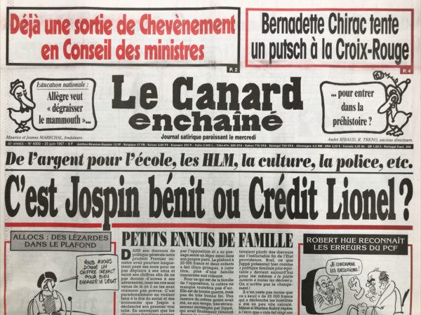 Couac ! | N° 4000 du Canard Enchaîné - 25 Juin 1997 | Nos Exemplaires du Canard Enchaîné sont archivés dans de bonnes conditions de conservation (obscurité, hygrométrie maitrisée et faible température), ce qui s'avère indispensable pour des journaux anciens. | 4000