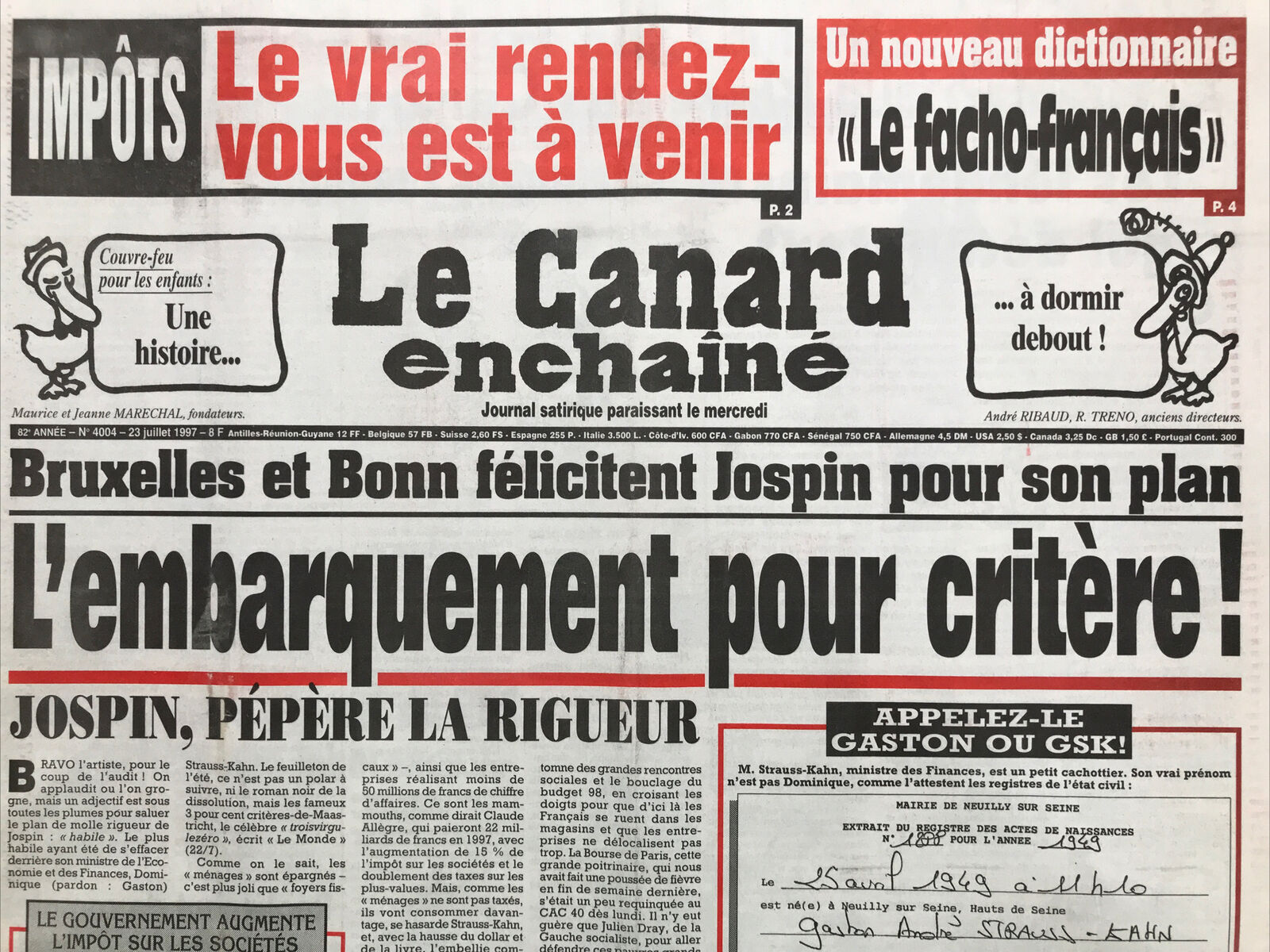 Couac ! | Acheter un Canard | Vente d'Anciens Journaux du Canard Enchaîné. Des Journaux Satiriques de Collection, Historiques & Authentiques de 1916 à 2004 ! | 4004