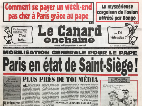 Couac ! | N° 4007 du Canard Enchaîné - 13 Août 1997 | Nos Exemplaires du Canard Enchaîné sont archivés dans de bonnes conditions de conservation (obscurité, hygrométrie maitrisée et faible température), ce qui s'avère indispensable pour des journaux anciens. | 4007