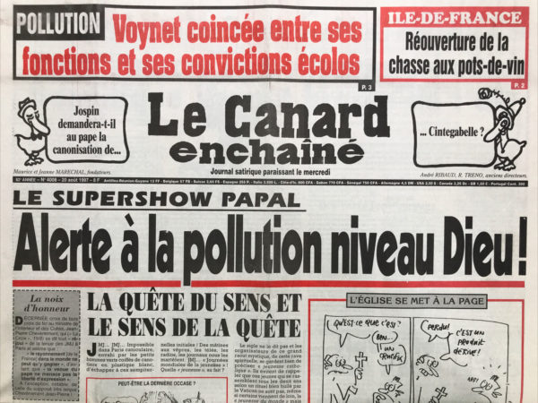 Couac ! | N° 4008 du Canard Enchaîné - 20 Août 1997 | Nos Exemplaires du Canard Enchaîné sont archivés dans de bonnes conditions de conservation (obscurité, hygrométrie maitrisée et faible température), ce qui s'avère indispensable pour des journaux anciens. | 4008