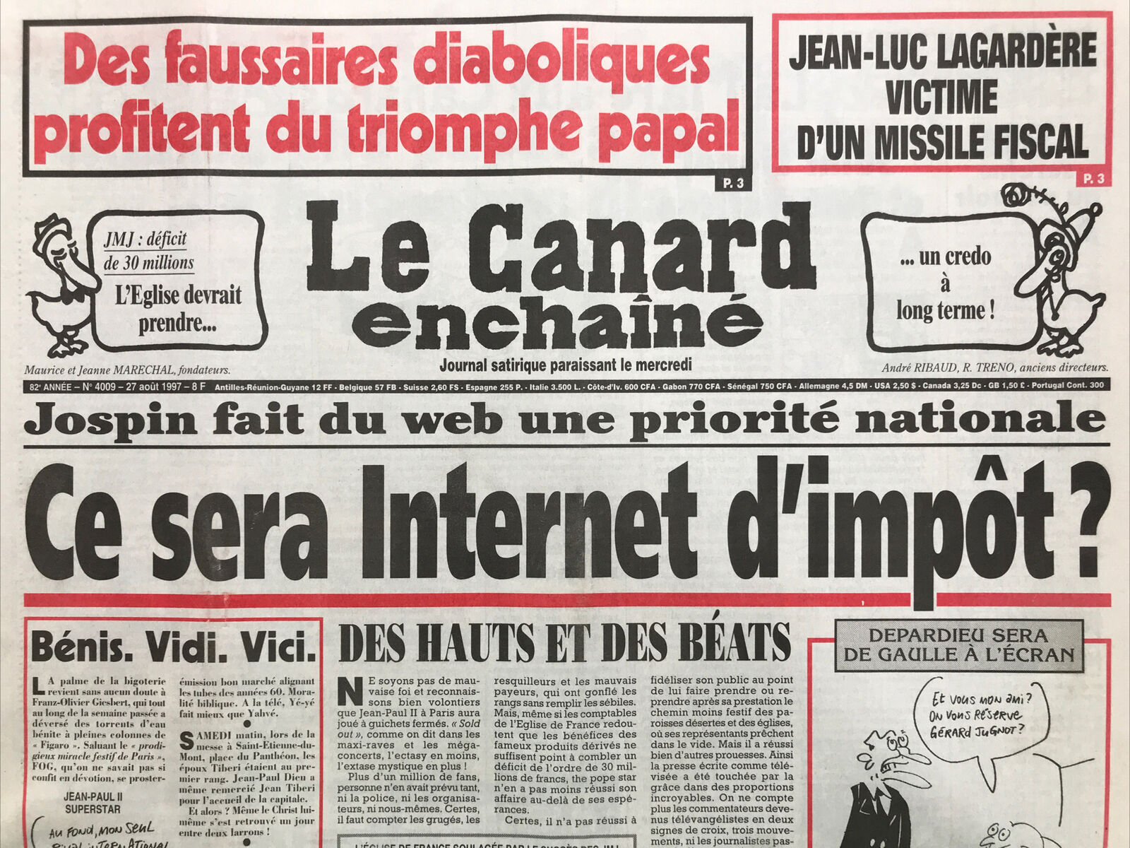 Couac ! | Acheter un Canard | Vente d'Anciens Journaux du Canard Enchaîné. Des Journaux Satiriques de Collection, Historiques & Authentiques de 1916 à 2004 ! | 4009